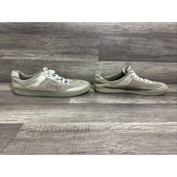 Tory Burch Mitch Beige Gold Suede Metallic Leather Sneaker Women's Sz 11 M - Picture 4 of 15